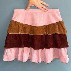 Ruffle corduroy skirt pink